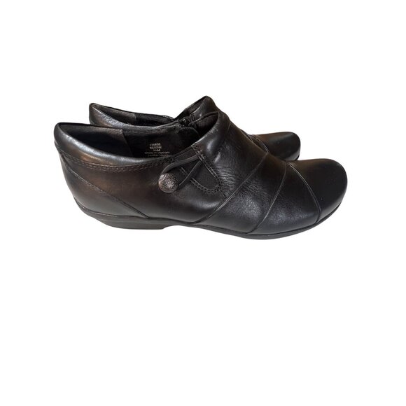 Bjorndal Womens Black Leather Slip-On Shoes With Button Accent & Cushioned Footb - Picture 4 of 7